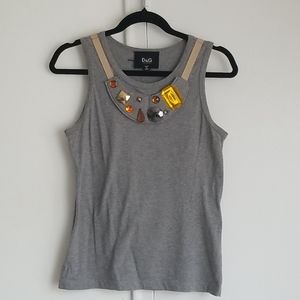Dolce & Gabbana Gray Jewelled Tank SZ XS